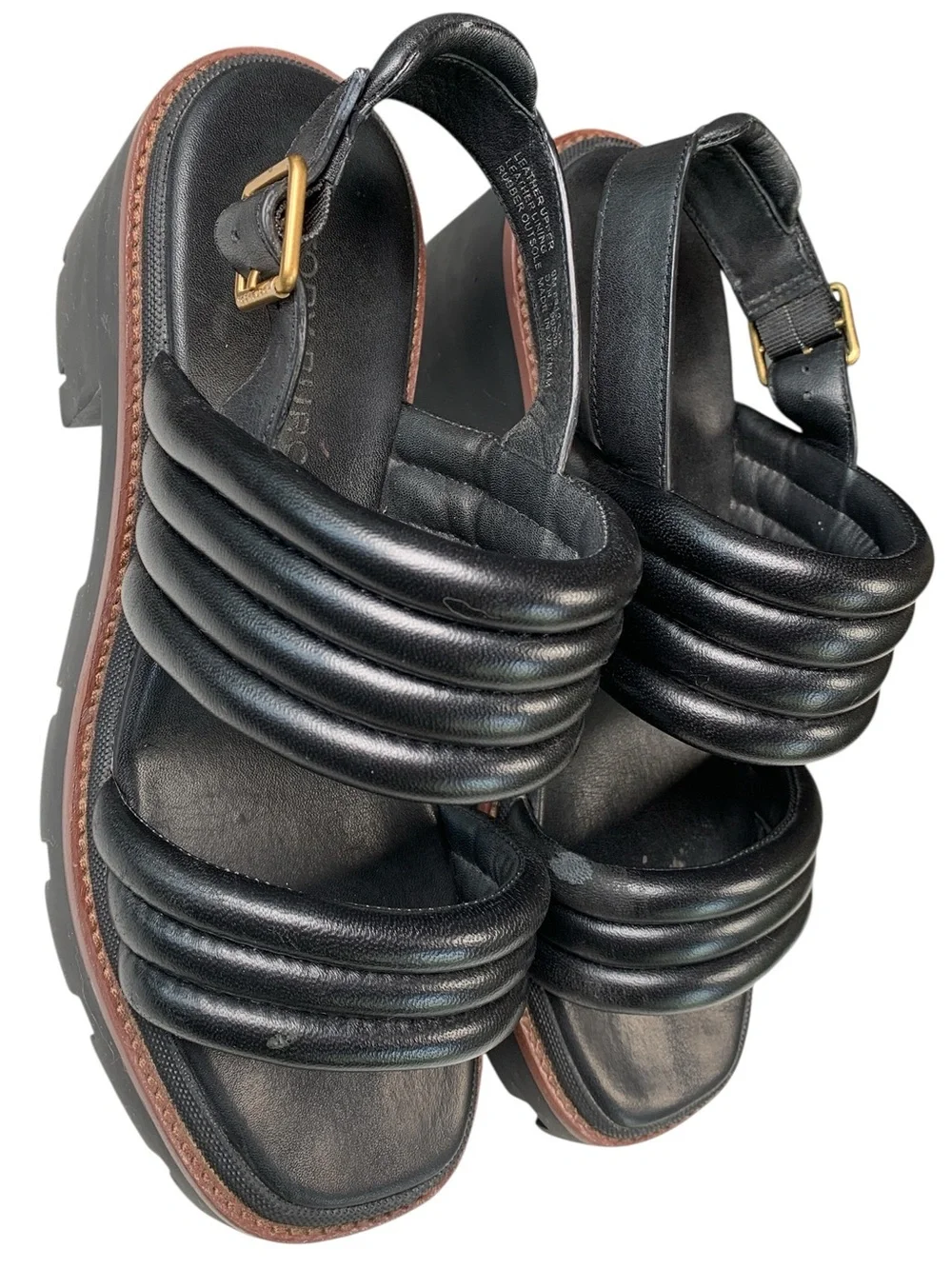 Tory Burch Kira Quilted Leather Lug Sole Slingback Sandals Size 9 Black